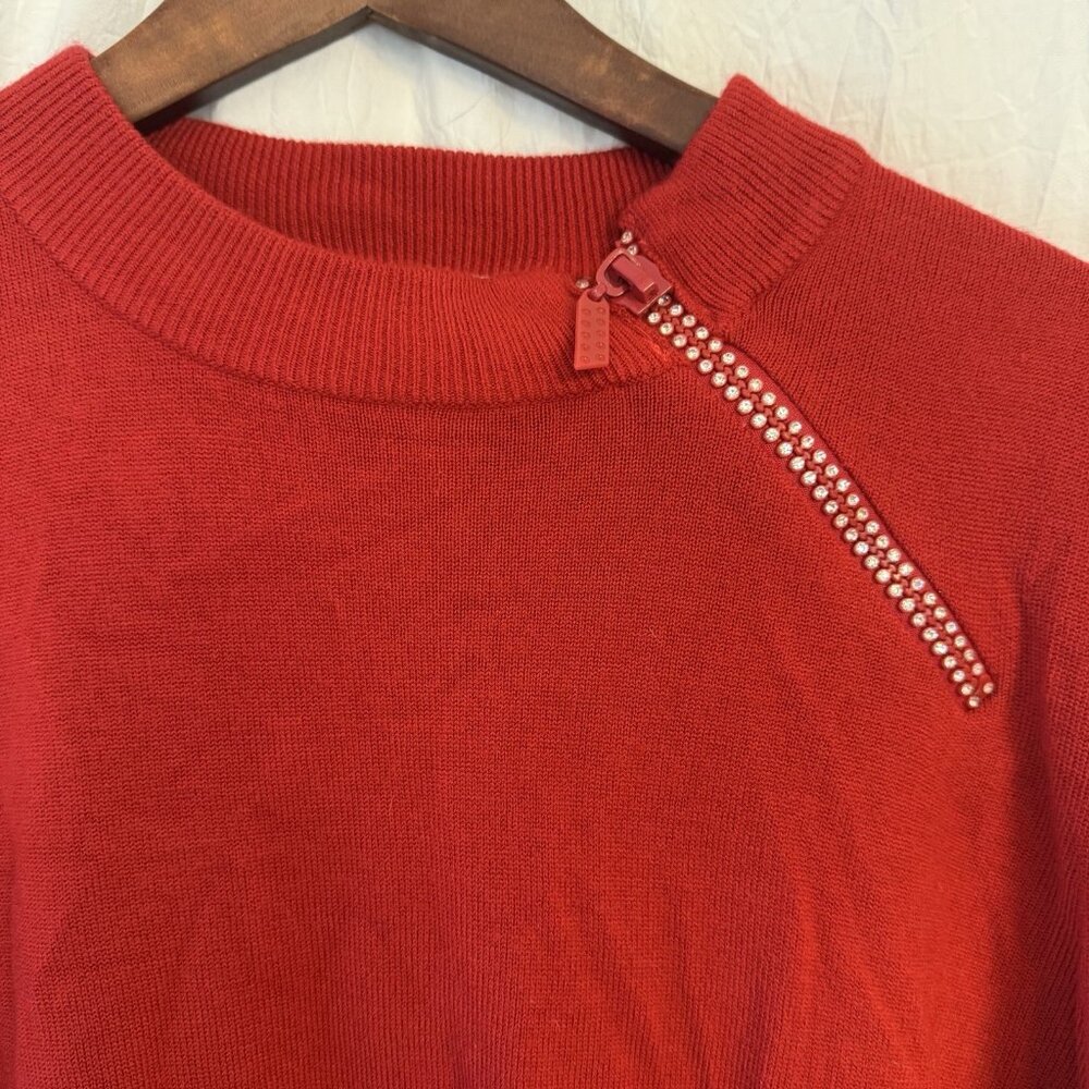Quacker Factory 1/4 Side Zip Rhinestone Pullover Sweater Womens 1X Red Cozy Soft - Picture 4 of 12
